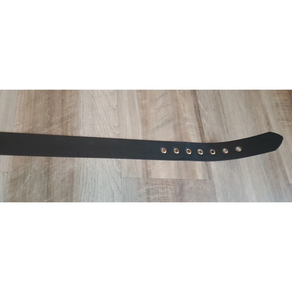 Nine West Faux Leather Black Belt Womens‎ Size M/L Gold Tone Large Buckle